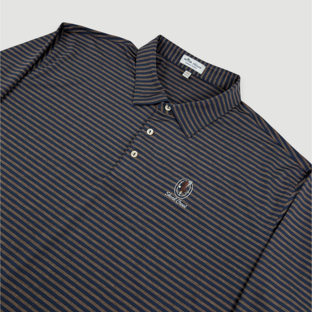 Peter Millar Summer Comfort Performance Polo Mens‎ 2XL Brown Striped Shoal Creek